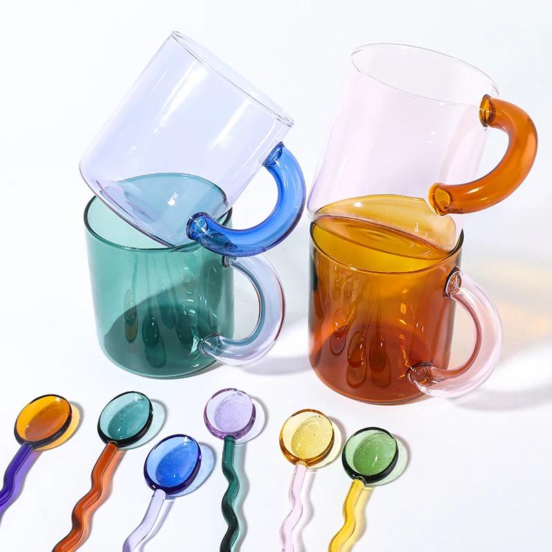 Craft Made Glass Mug Coffee Cup Glass Spoon Borosilicate Glass Cup Office Cups Birthday Gift Coffee Mugs Tea Spoon