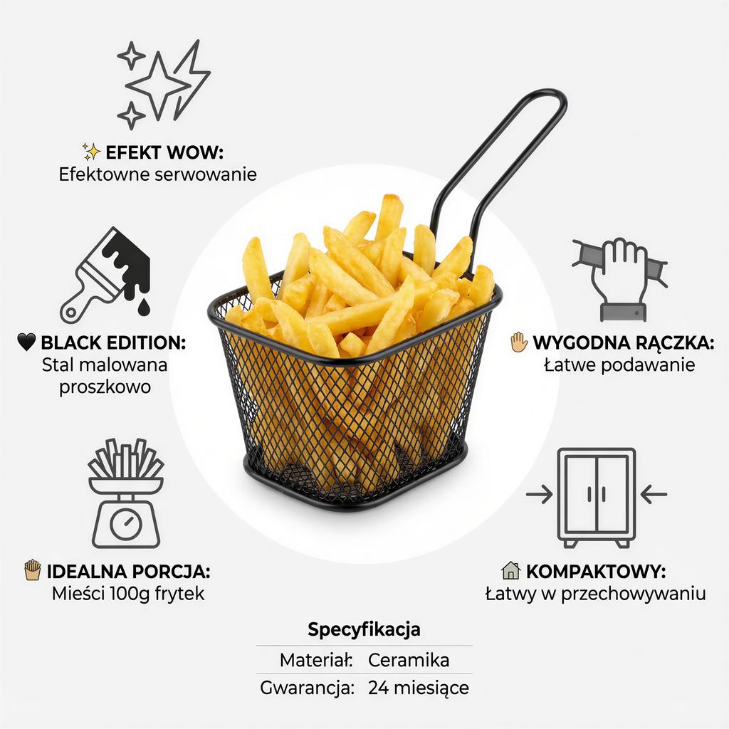 Steel Fries Basket Black 350 Ml Painted For Serving 18×10.5×6.5