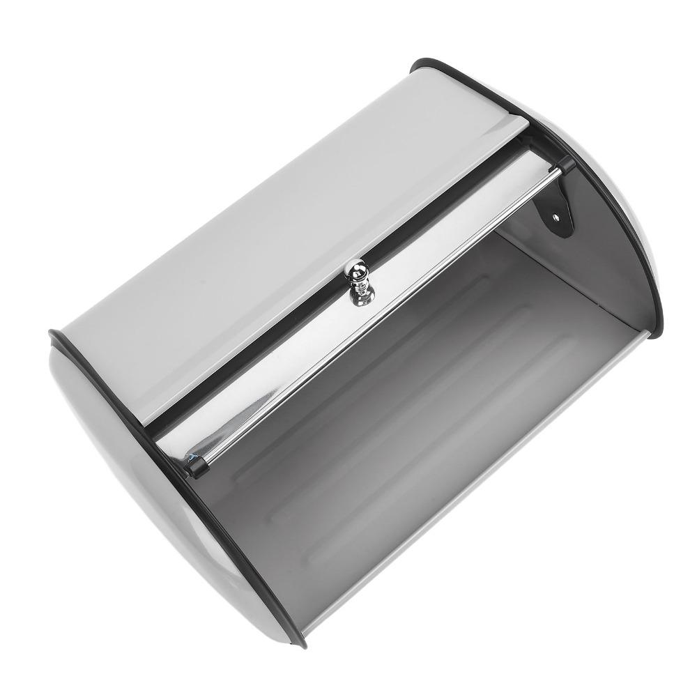 Grey Bread Storage Container Stainless Steel Metal Bread Bin Roll Top Bread Box  Kitchen Countertop