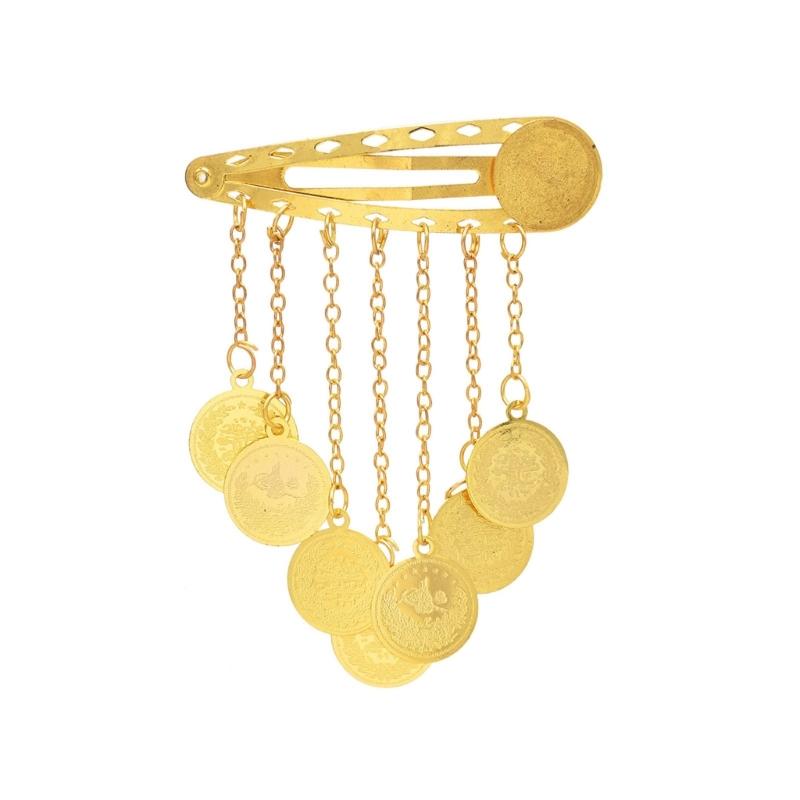 

Турецька монета Заколка для волосся Золоте покриття для арабських жінок Металева прикраса для волосся Османський стиль Етнічні аксесуари для волосся Подарунок для подружки нареченої