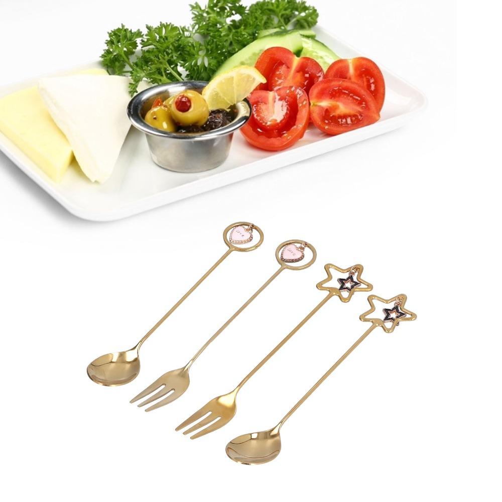 4Pcs Ornament Metal Spoon Rustless Steel Star Pendant Spoon Mini Dessert Spoon For Hotel