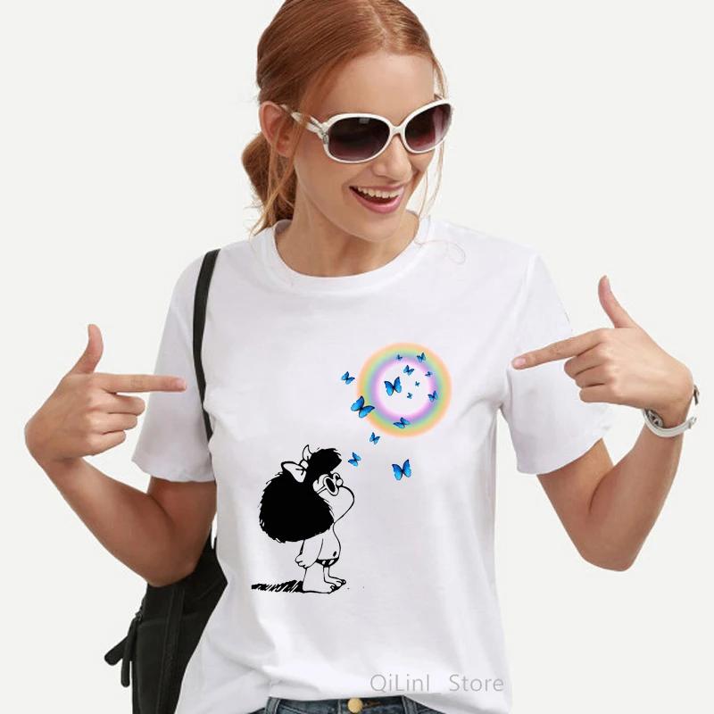 Kawaii Funny Mafalda Graphic Print T-shirt Women Harajuku Aesthetic Clothes White Tops Tshirt 2025 Fashion Casual Female T Shirt