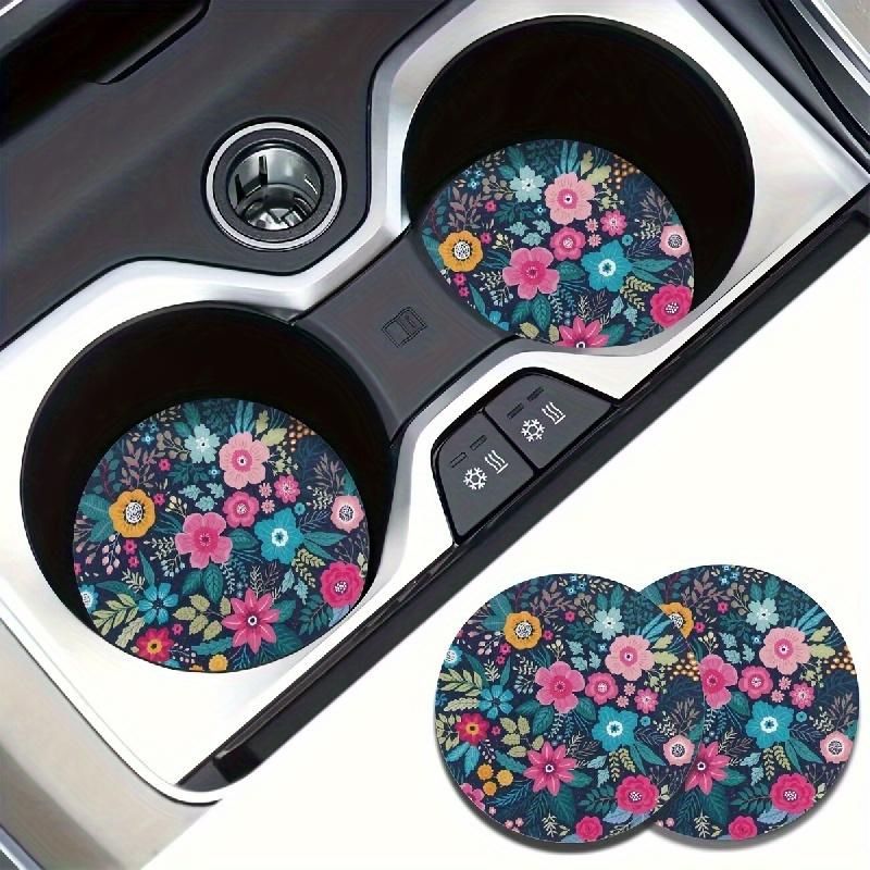 

[Absorbent Flowers Coaster] 2pcs Absorbent Flowers Car Cup Holder Coaster Mats | Car Interior Accessories For Women, Water Cup Coasters 2pcs