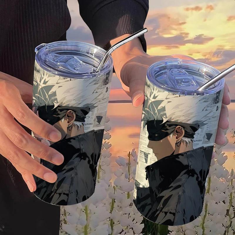 Jujutsu Kaisen Yuji Hrneček 500 ml Satoru Gojo Nerezová Ocel Cestovní Termohrnek Izolované Brčko Hrneček na Kávu Dárek Pro Děti