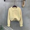 C S In The Room Women kiChou Rabbit Fur Cropped Collar neCk Long Sleeve knitCard