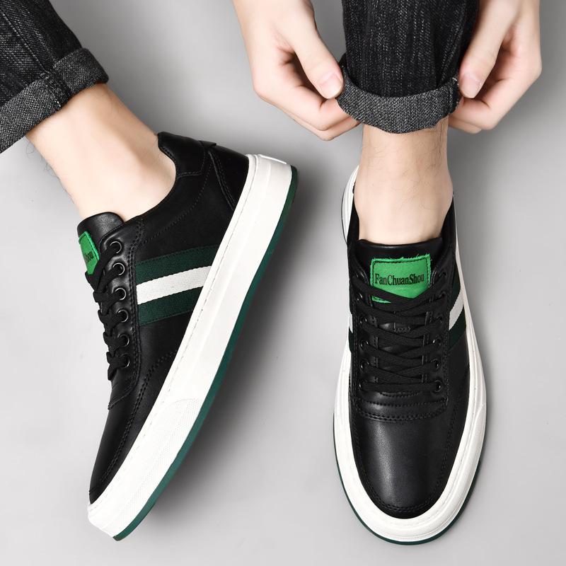 Men's Shoes Spring and Summer New Board Shoes Lace-up Flat White Shoes Cowhide Surface Retro Classic Sports and Leisure Shoes Men