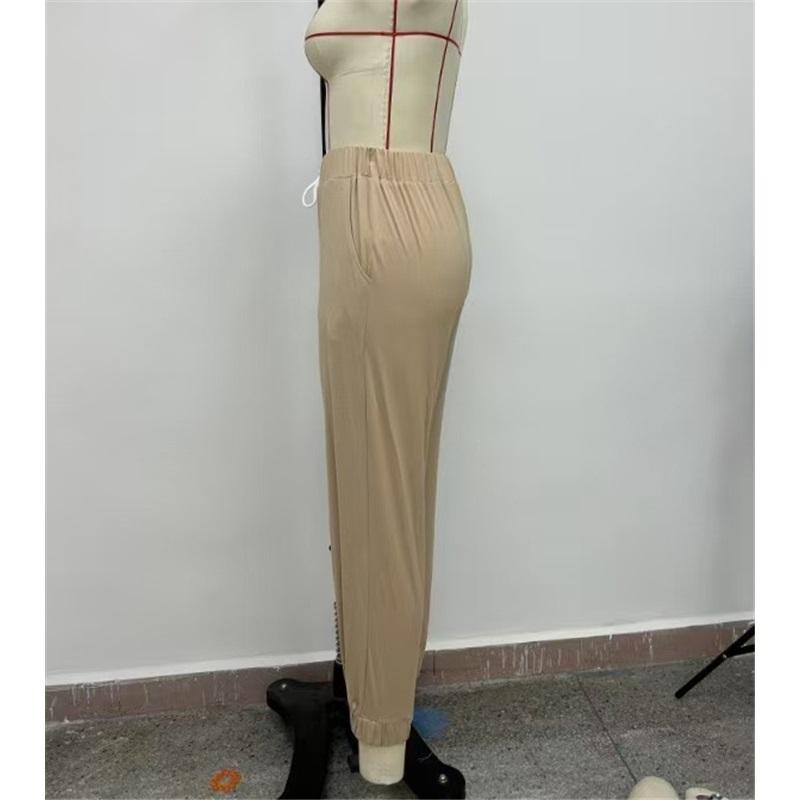 Women's solid color casual elastic waist lace-up trousers