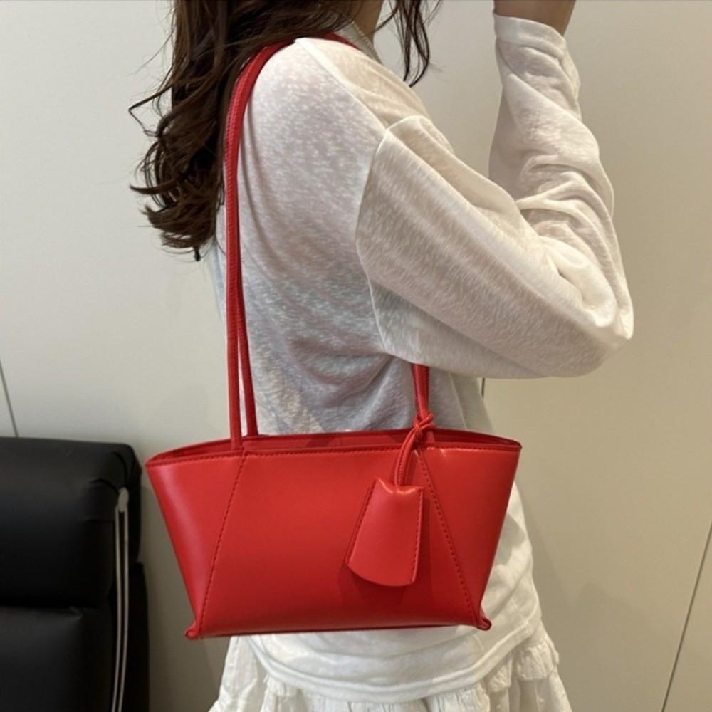 Stylish Pu Leather Shoulder Bag Luxury Women's Underarm Bag Trendy Solid Color Tote Bag Purse