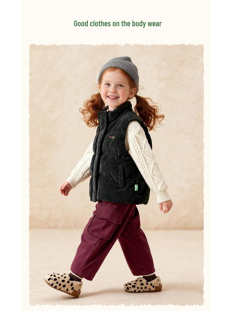2025 Winter Kids' Thickened Corduroy Down Vest - Versatile and Warm for Boys and Girls