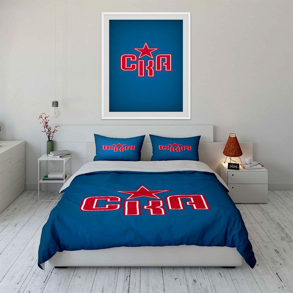 Red Star CK Logo on Blue Background Print Bedding Set Duvet Cover Pillowcases (1* Duvet Cover 2* Pillowcases Do Not Include Comforter)