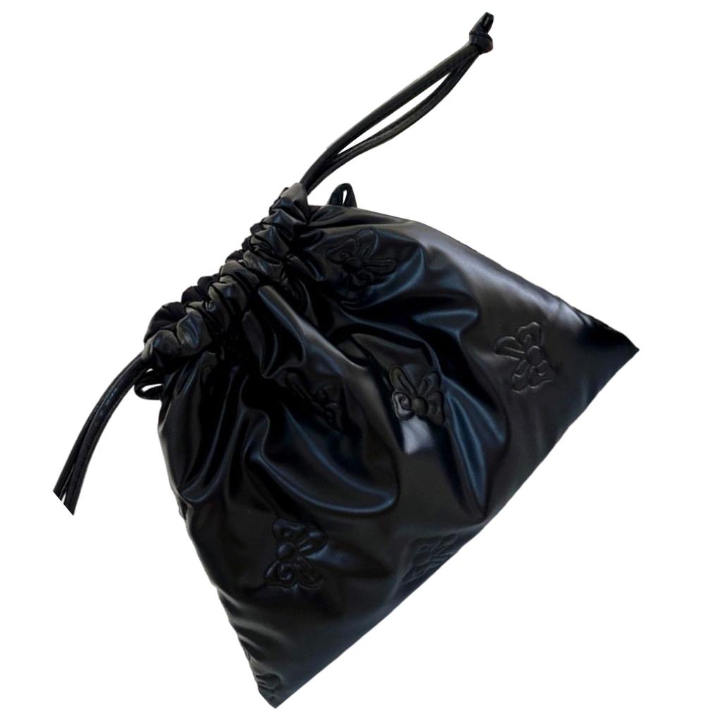 Chic Bowknot PU Leather Pouch Bag Practical Drawstring Closure PU Bag Convenient Makeup Jewelry Storage Pouches