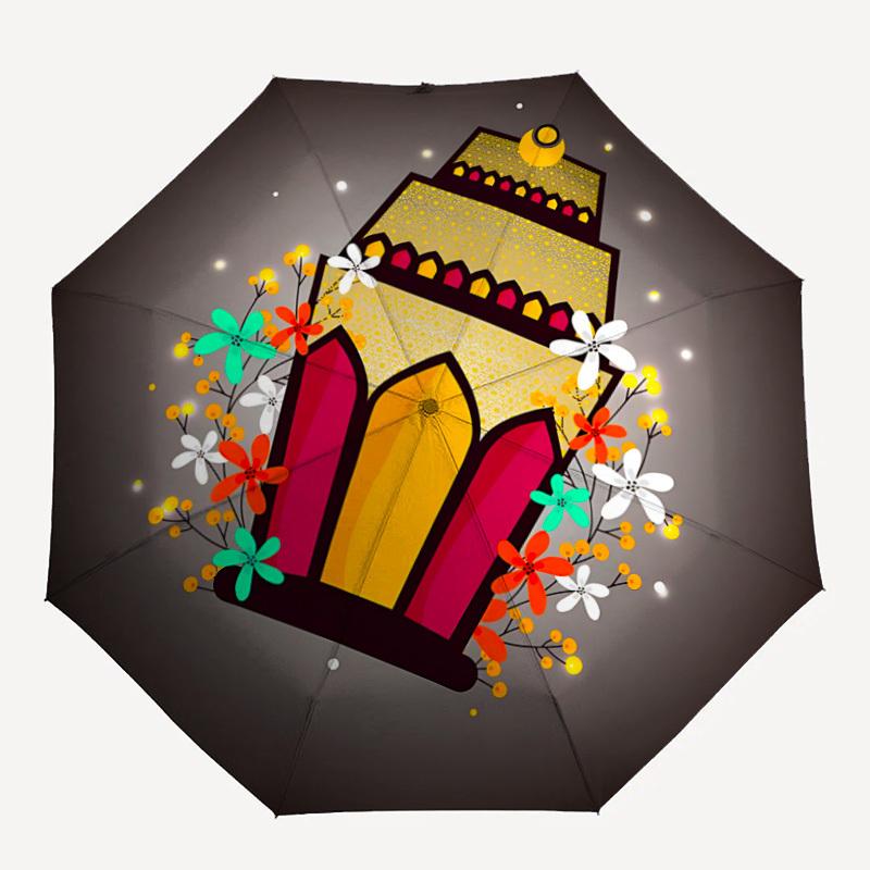 

1pc Lantern Automatic Folding Umbrella - 8-Rib Iron Frame, Windproof, Portable Sunshade with Plastic Handle for Travel & Outdoor Activities,