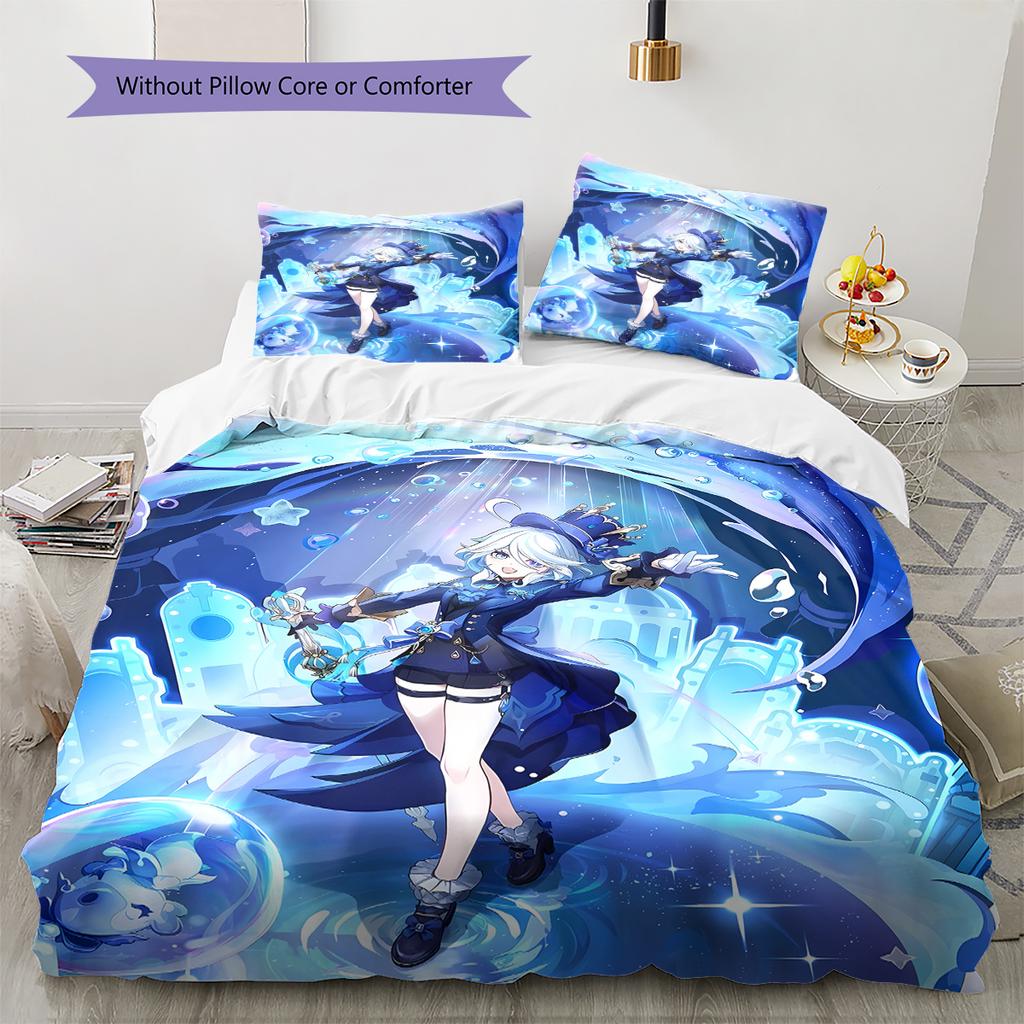 Genshin Pattern Bedding,Quilt Set Quilt Cover Pillowcase Home Birthday Gift (1 * duvet cover + 2 * pillowcase, without core)