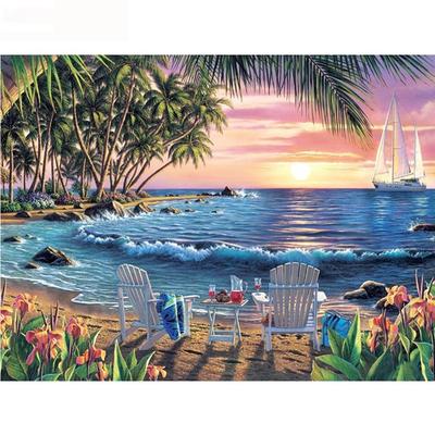 Ricamo Paesaggio Pittura Diamante 5D Fai da Te Trapano Rotondo Completo Estate Mare Punto Croce Spiaggia