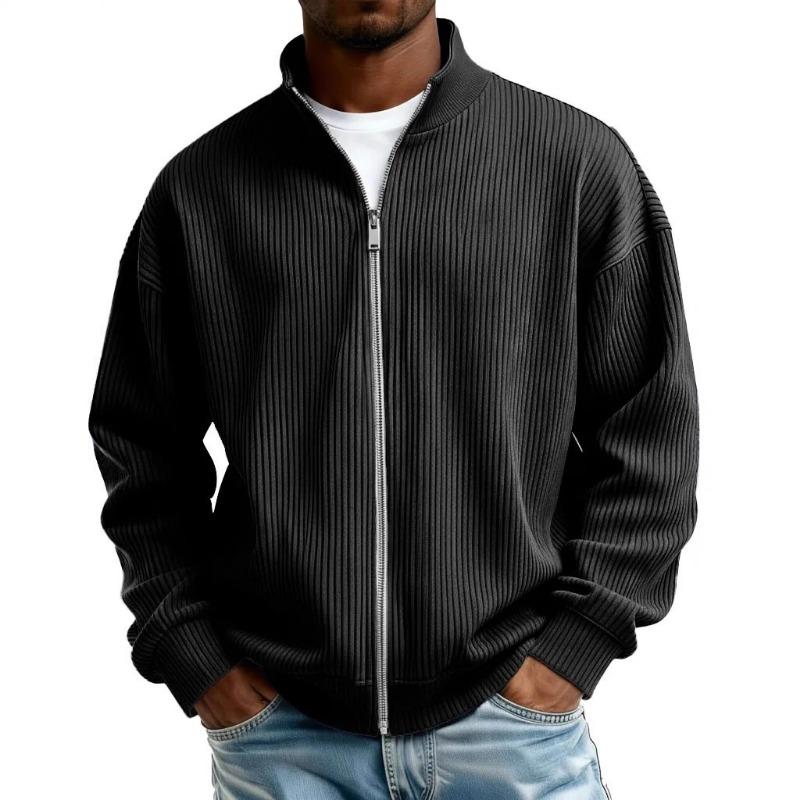 Mens Full Zip Stand Collar Ribbed Sweatshirt Casual Jacket S