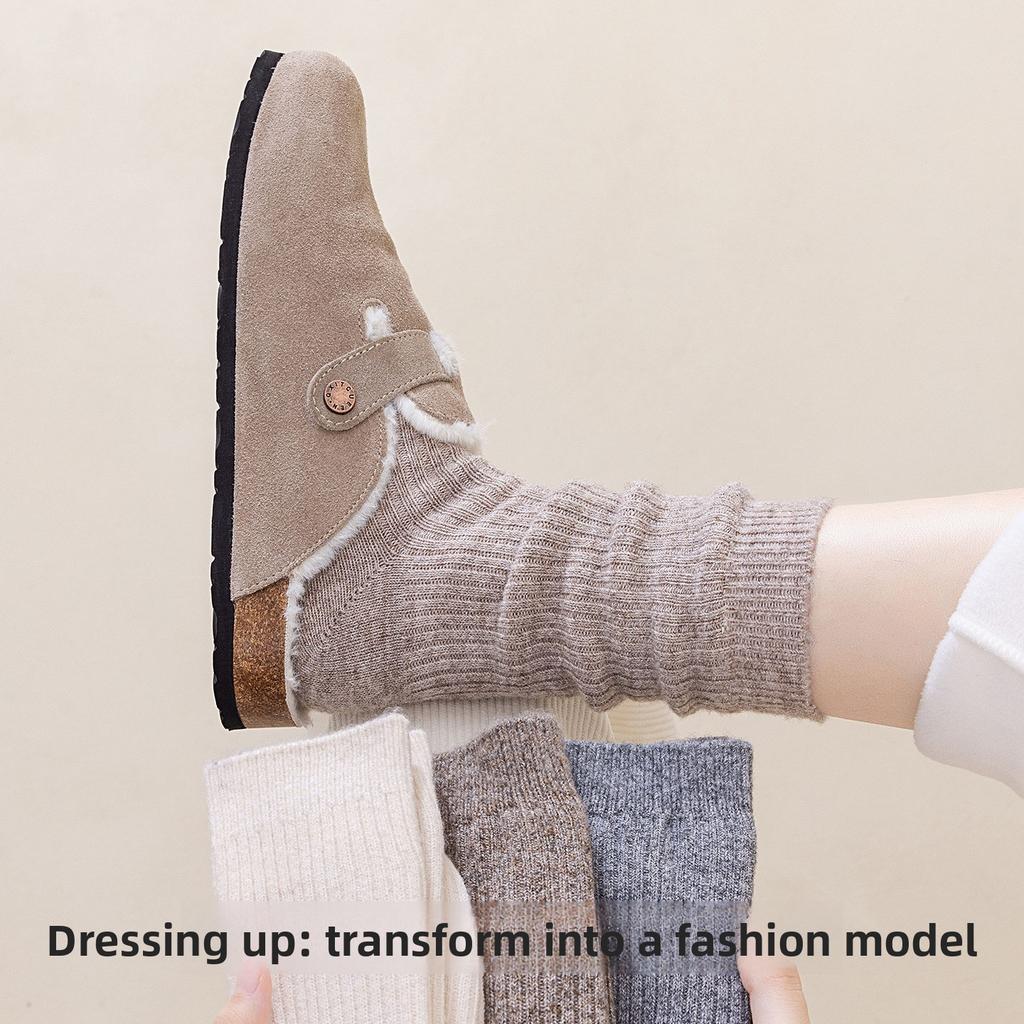 Wool Pile-up Socks for Women in Autumn and Winter, Thick and Warm, Mid-length, Suitable for All Occasions, Pure Color, Anti-chill and Insulation Socks