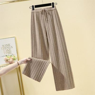 Spring and Autumn High Waist Straight Leg Wide Leg Pants Women's Drawstring Lace Knitted Pants