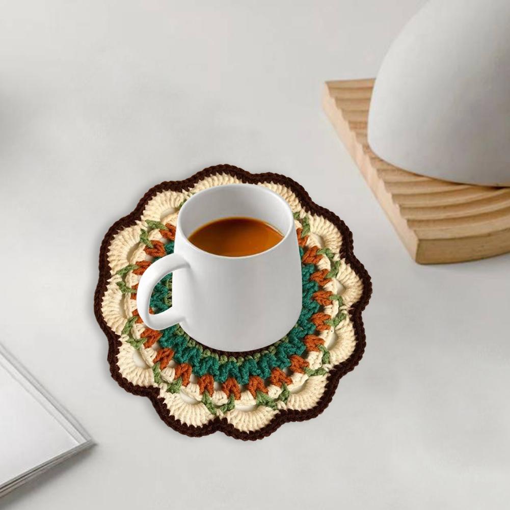 Mandala Pattern Coasters Set DIY Material Package with Crochet Hook Mandala Ceramic Cup Coaster Mug Tea Coaster for Beginners