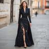 Completo Blazer Nero e Gonna Lunga in Pizzo con Spacco Alto