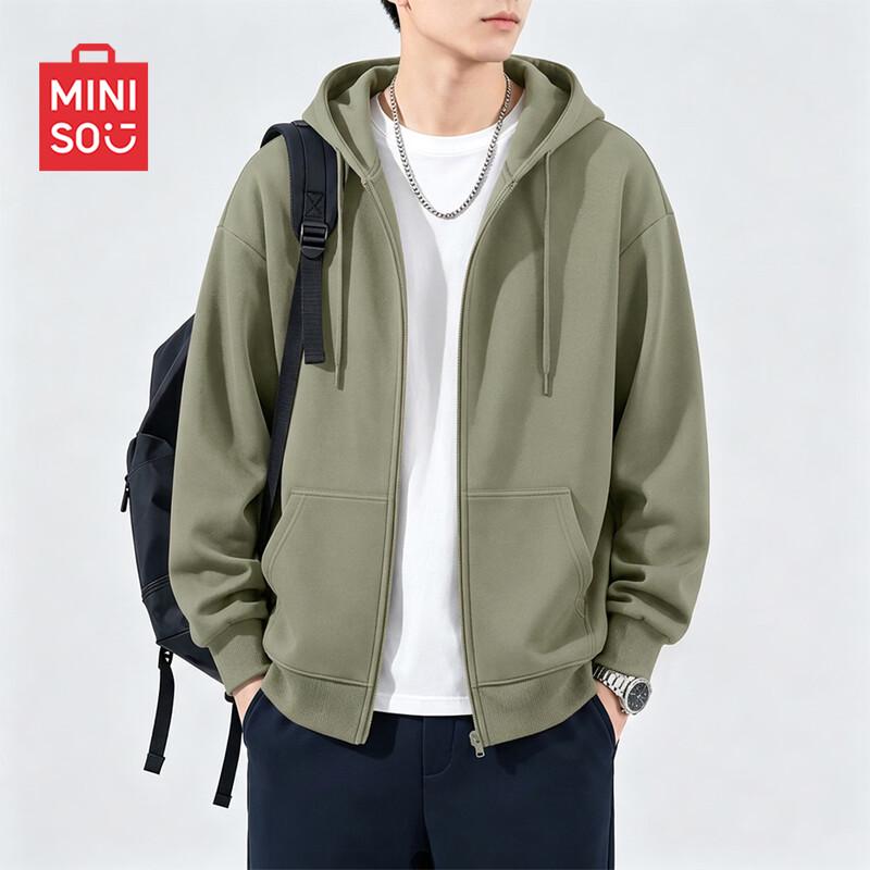 MINISO Erkek Ağır Pamuk Karışımı Fermuarlı Kapüşonlu Sweatshirt