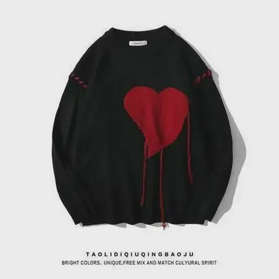 Unisex Trendy Autumn/Winter Handmade Loose Fit Love Sweater - Round Neck, Casual Style for Couples