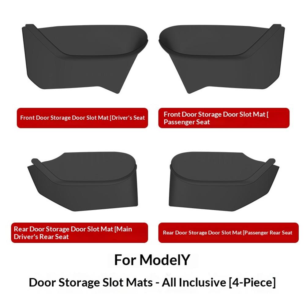 For Tesla Model Y -2024 Door Side Storage Box Set TPE Fully Covered Front Rear Door Storage Tray Organizer Car Accessories