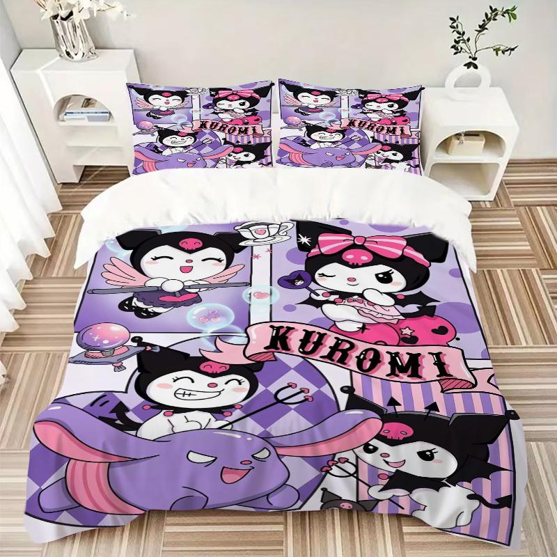 3pcs Kuromi Sanrio Printed Bedding Set, Soft and Comfortable Quilt Cover for Bedroom, Guest Room (Not Included).W053