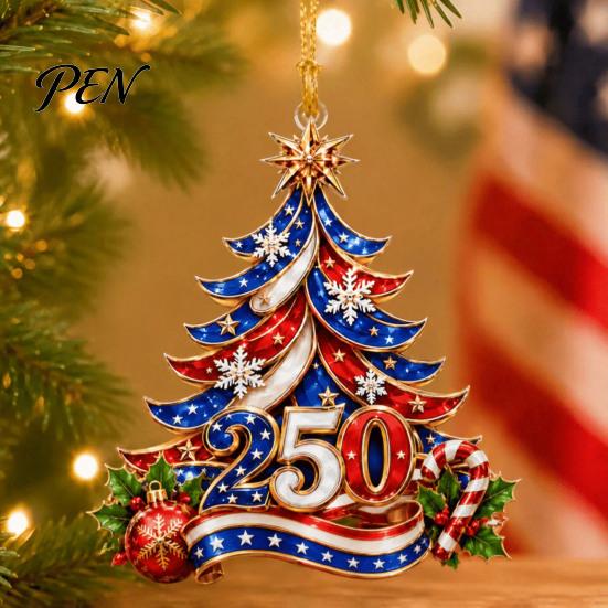 Customized Seasonal Ornaments 250 Anniversary USA Christmas Tree Ornament, 2D Acrylic 1776-2026 250th Holiday Commemorative Gifts Hanging Decoration,