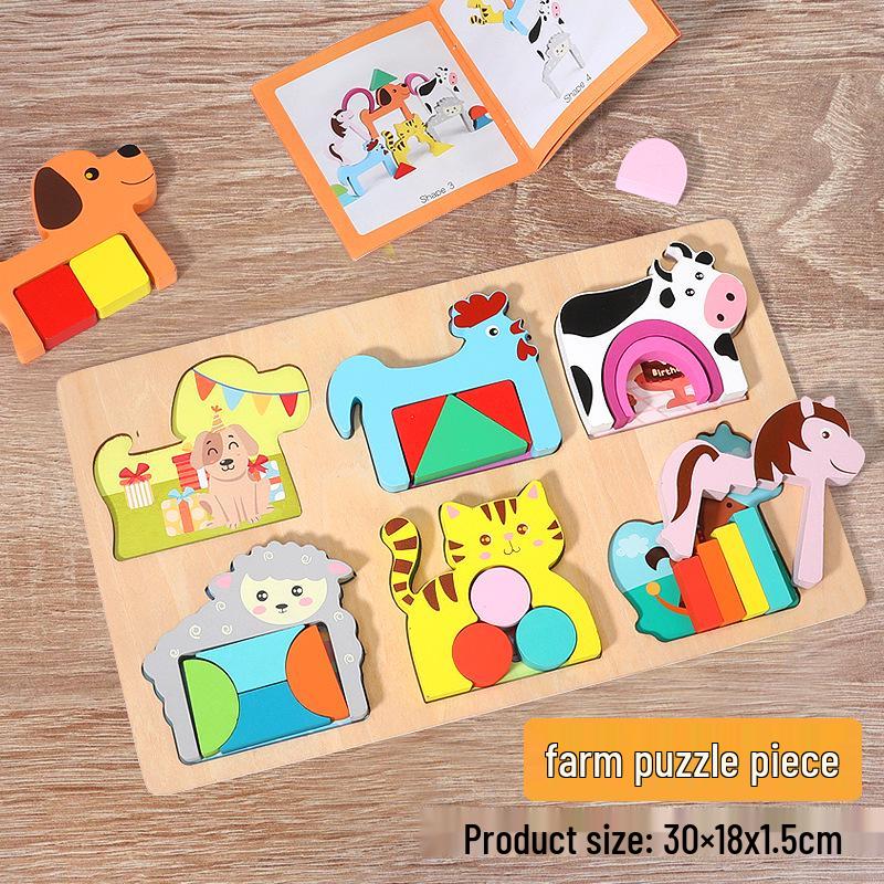 Wooden Geometric Shape Jigsaw Puzzle for Toddlers, Ages 1-3, Early Learning Toy