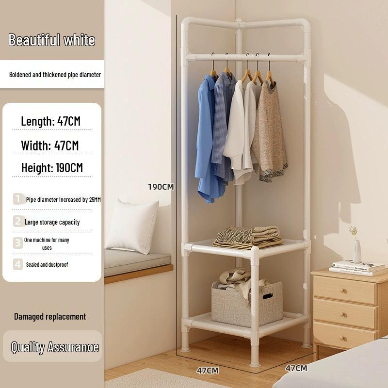 Cabide de Roupas e Chapéus de Canto Multifuncional - Prateleira de Secagem e Armazenamento Interna de Chão