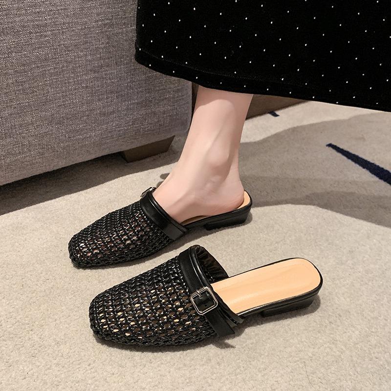 Fashion Women Mesh Mules Shoes Luxury New Slippers Flats Sandals 2025 Designer Hollow Summer Slingback Casual Shoes Buckle Woman Zapatos