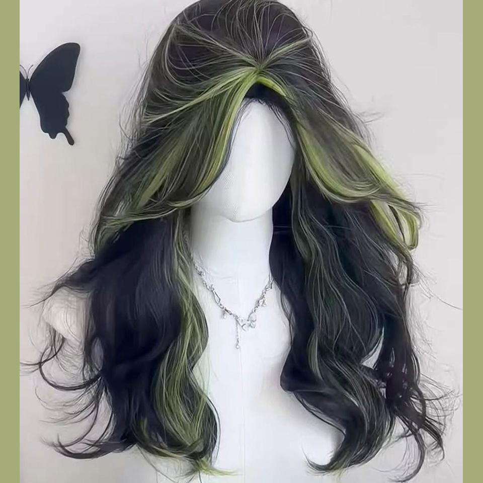 

Черный блики зеленые вьющиеся волосы синтетический парик женский ежедневный пушистый естественный волны разделенная челка на выбор окрашенный длинный вьющийся парик 65CM