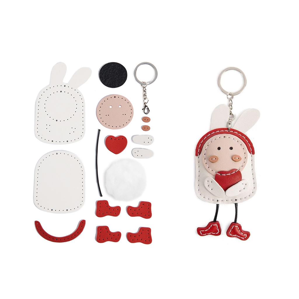 Adorable Rabbit Keychain DIY Craft Set With PU Leather Craft Accessory For Distinctive Purse Decorations