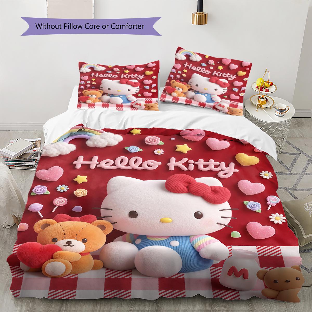

Hello Kitty Cute Pattern Bedding,Quilt Set Quilt Cover Pillowcase Home Birthday Gift(1 * duvet cover + 2 * pillowcase, without core) 135x200cm