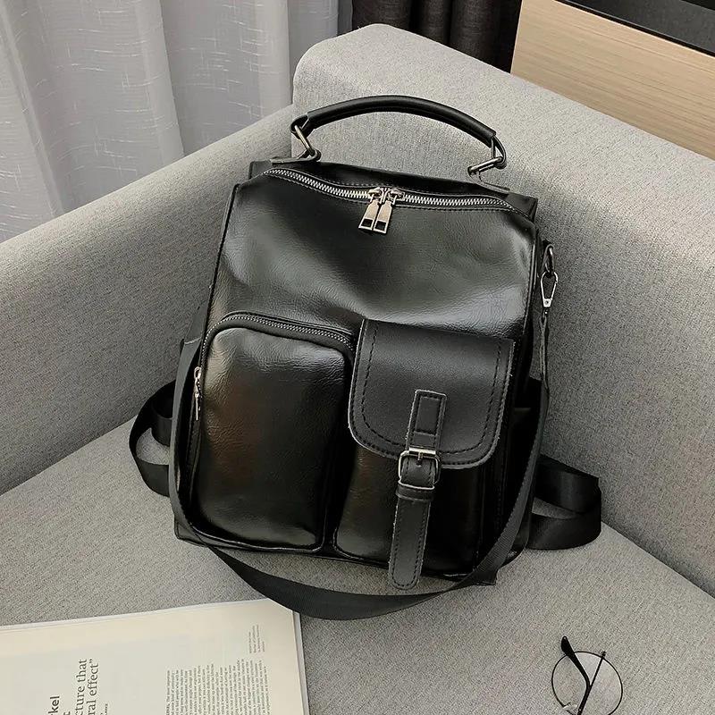 Women's Backpack Vintage Large Capacity Travel Bag Solid Color Single Shoulder Bag Versatile Casual Handbag