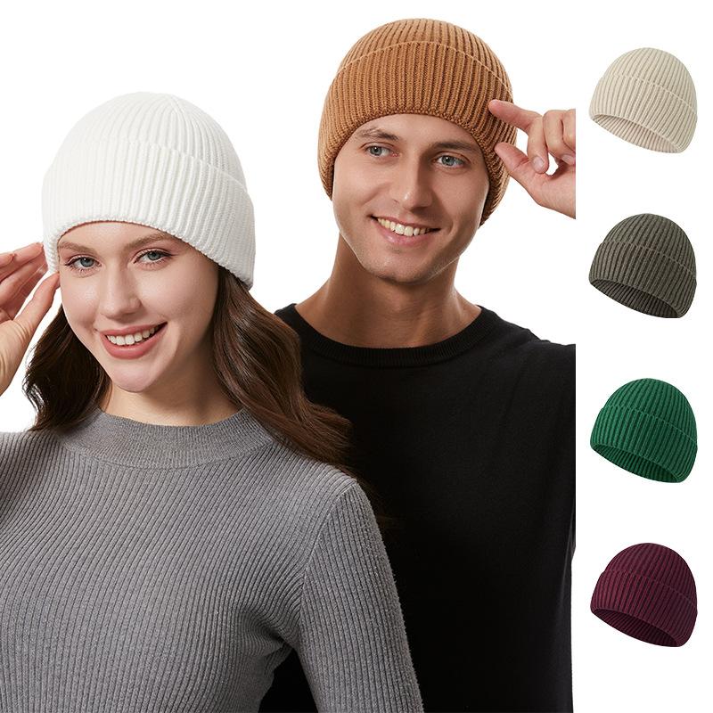 New Style One-Piece Turned-Up Knit Hat Unisex Couple's Warm Woolen Beanie Wrap-Around Cold-Weather Hat Casual Pull-Over Beanie