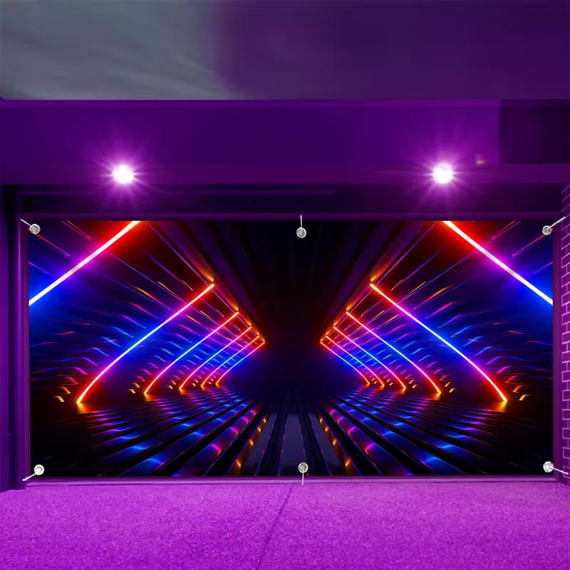 

Neon Light Tunnel Garage Door Banner, Colorful Futuristic Photography Background 47.2x31.5inch/120*80cm
