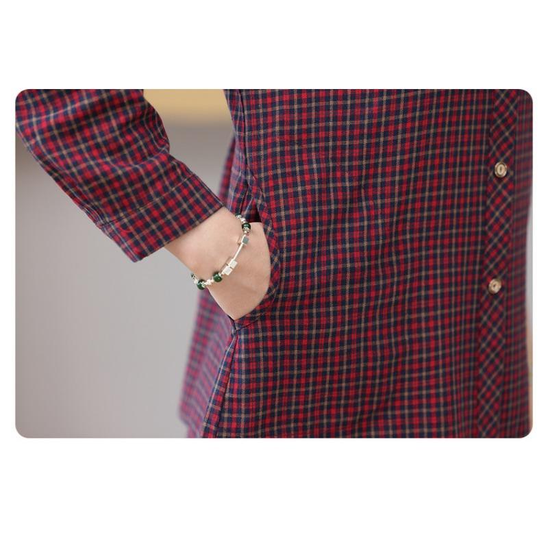 Middle-aged and Elderly Women's Spring and Autumn Tops Cotton Long-sleeved Shirts Women's Cotton Plaid Shirts