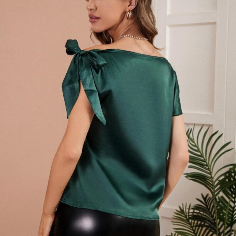 2026 Women's Solid Color Satin Imitation Silk Pullover Off-Shoulder Sleeveless Commuting Top