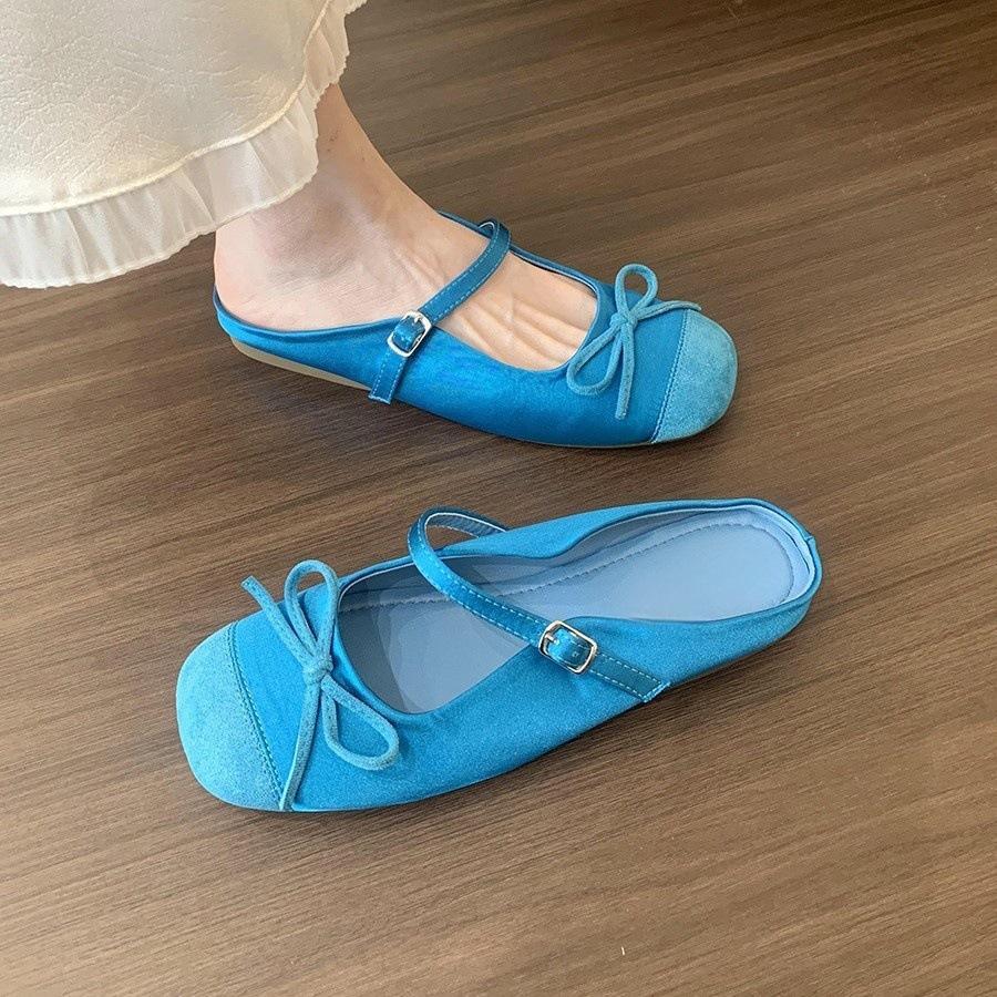 Gentle little red ballet style bag head half slippers women's 2025 spring and summer new bow retro Mary Jane shoes