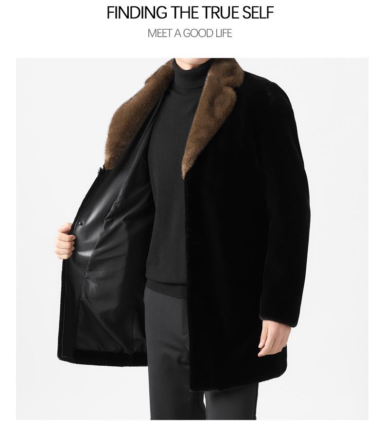 Men's Mid-Length Wool Coat with Faux Mink Fur Lapel - Fashionable, Casual, and Warm Dad's Wear