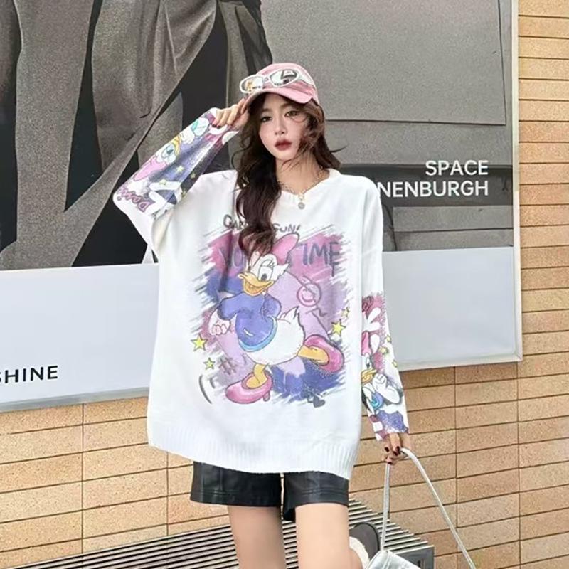 Women's Plus Size Cartoon Print Sweater - Autumn/Winter Trendy Heavy Knit Pullover