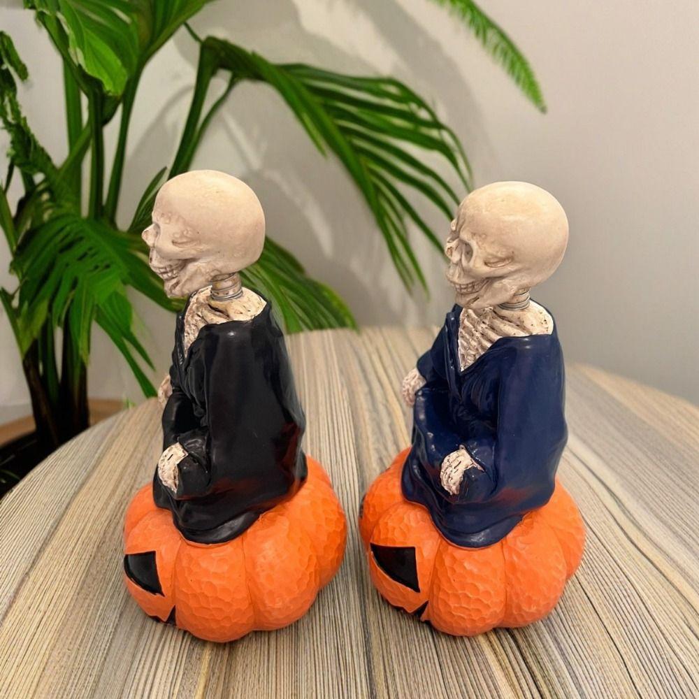 Moving Head Ghost Skeleton Ornament Resin Pumpkins Skeleton Figurines Micro Landscape Ornaments