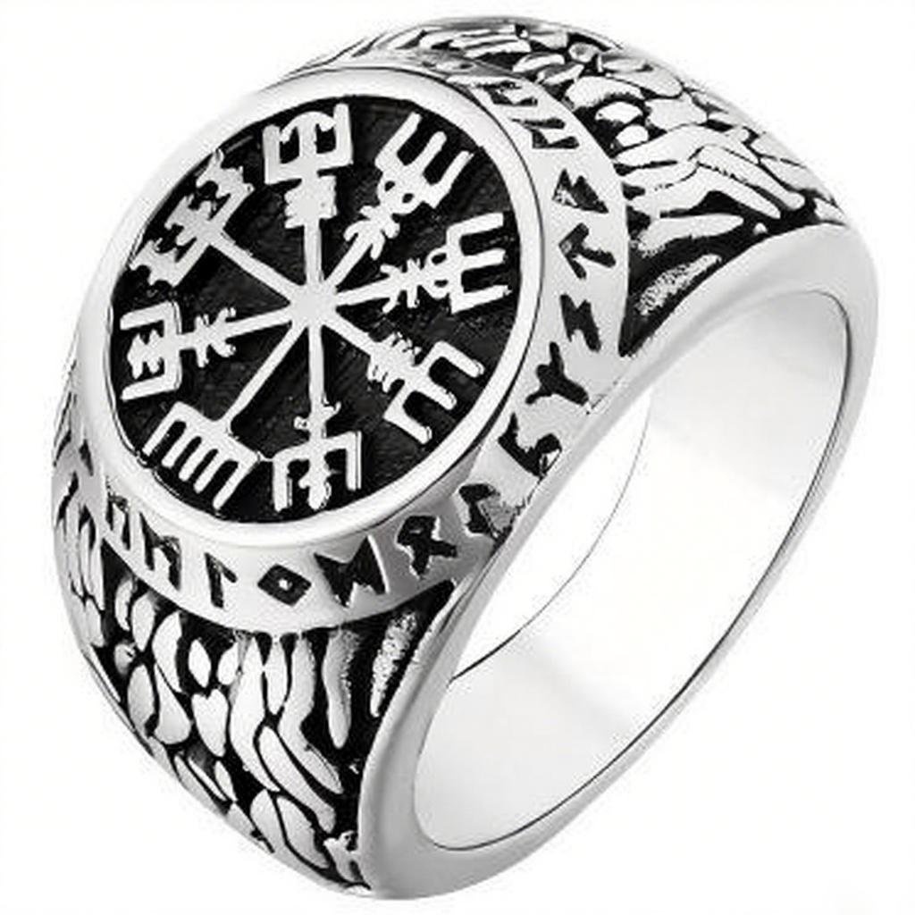 New Norse Mythology Viking Compass Men'S Ring, Viking Rune Men'S Ring