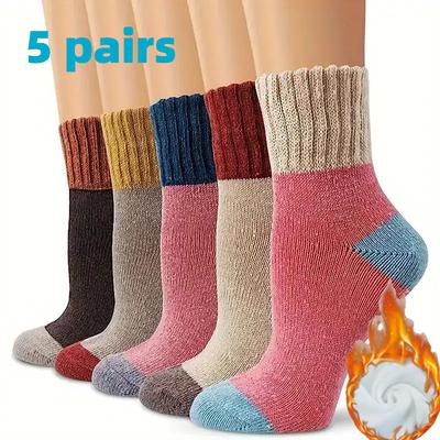 5 Pairs Trendy Thermal Soft Comfortable Socks, Casual Versatile Fall Winter Warm Outdoor Sports Socks
