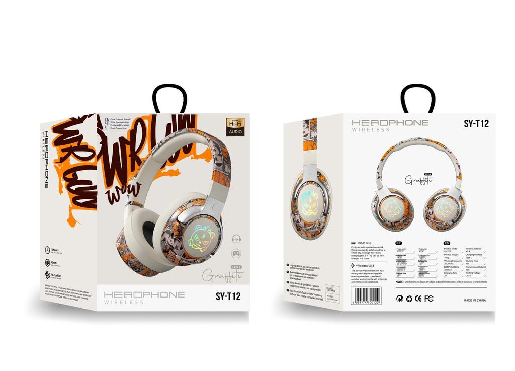 2025 Graffiti Chinese Trend Wireless Bluetooth Gaming Headphones with Ultra-long Battery Life