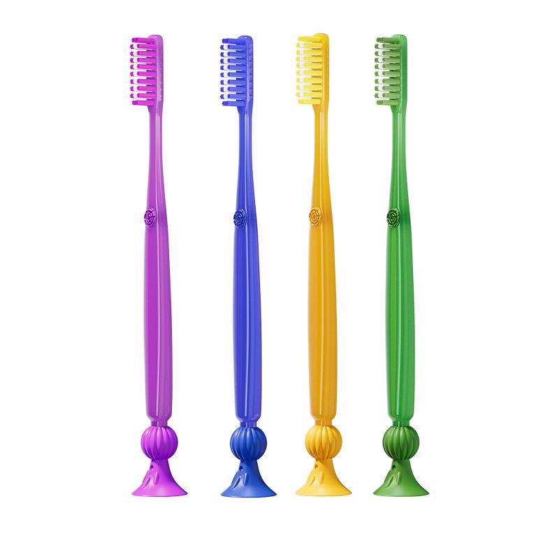 Ultra-Fine Soft Bristle Toothbrush with Stable Base Suction Cup - Thin, Small Head for Home Use