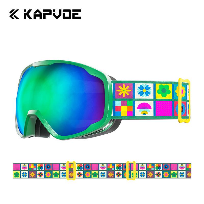 

kapvoe Children s and teenagers ski goggles, single and double board goggles, double-layer anti-fog, anti-glare, UV protection, high-definition Sand green frame with sma
