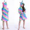 Cute Kids Boys Girls Unicorn Long Sleeve Hooded Pocket Sash Bathrobe