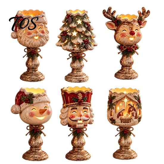 Christmas Eve Dinner Decorations Tealight Candle Holder for Home Decor, Santa/Tree/Snowman/Deer/Nutcracker Winter Party Table Supplies Candlestick